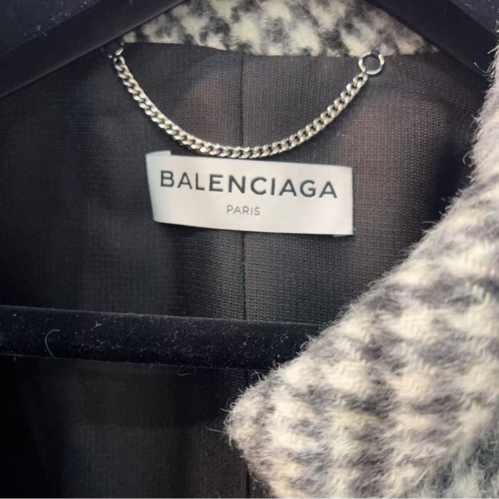 BALENCIAGA Grey Wool Mohair PLAID Coat Jacket size36 - Picture 2 of 4